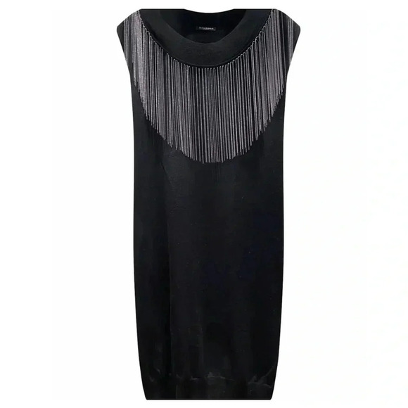 BALMAIN Wool Silver Metal Chain Fringe Embellished Tunic Dress 44 or medium - Picture 1 of 8